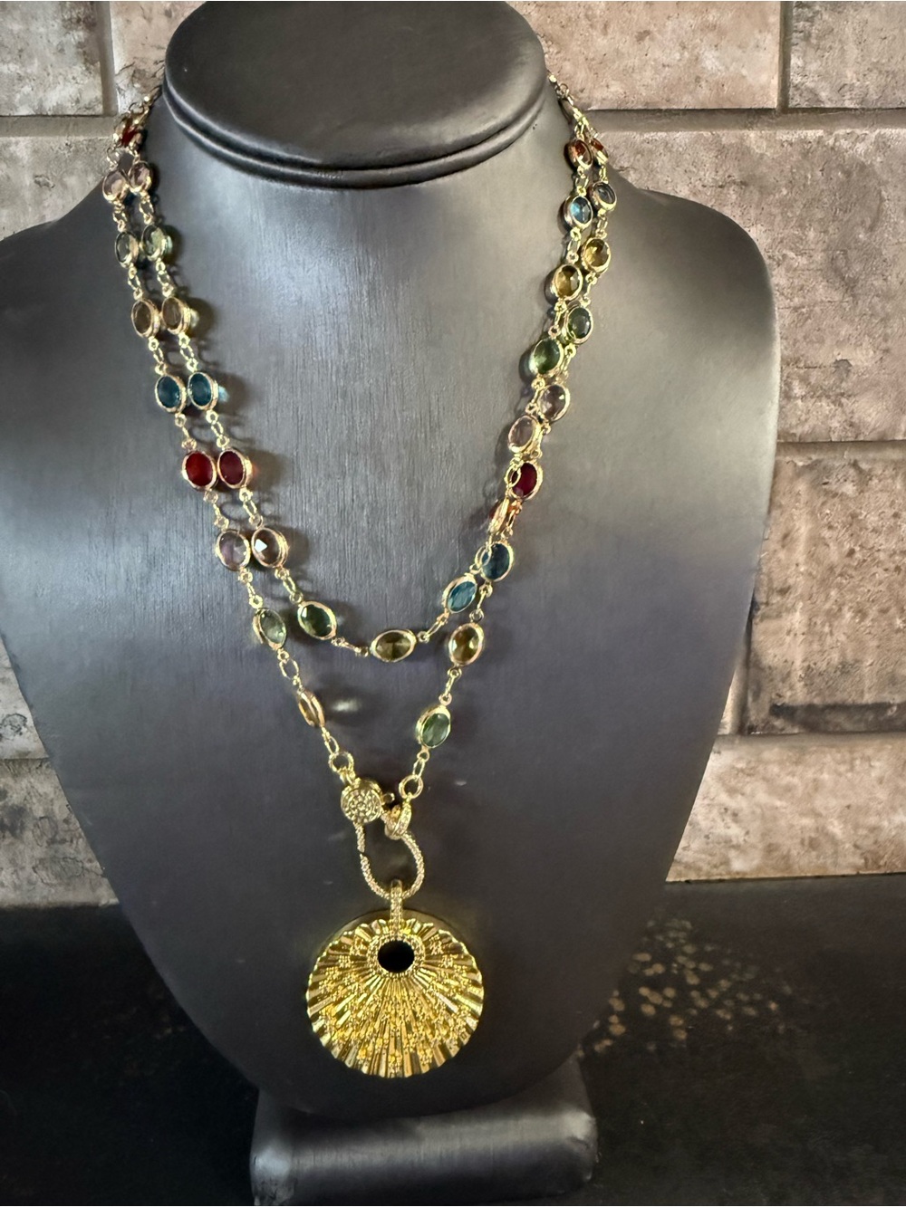 Freida Rothman Multicolor Gemstone Gold-Tone Pendant Necklace 36 inches